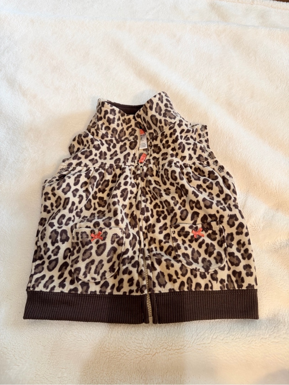 Carter’s Leopard Print Fleece Vest with Pocket Bows